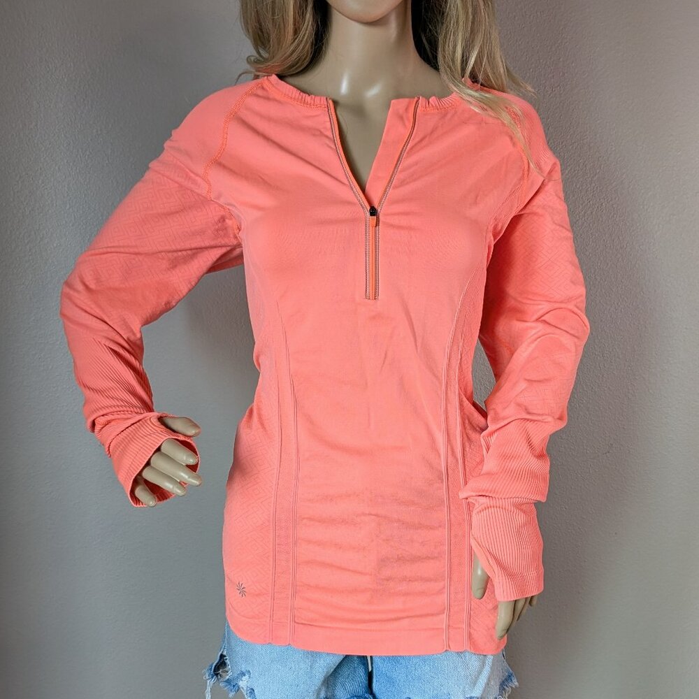 Athleta Top Size XL Neon Cosmic Orange Long Sleeve Tracker Half-Zip Activewear